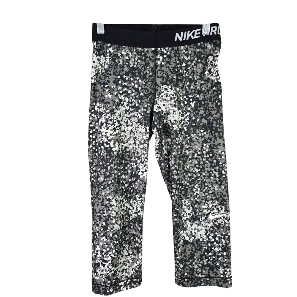 Womens Nike Pro Cropped Compression Leggings Black & White Speckled Pattern S